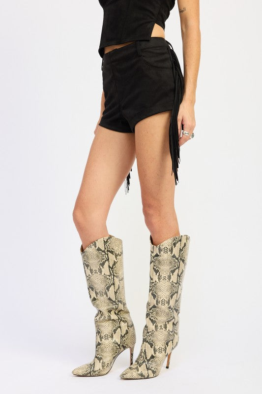 SUEDE FRINDGE SIDE SHORTS
