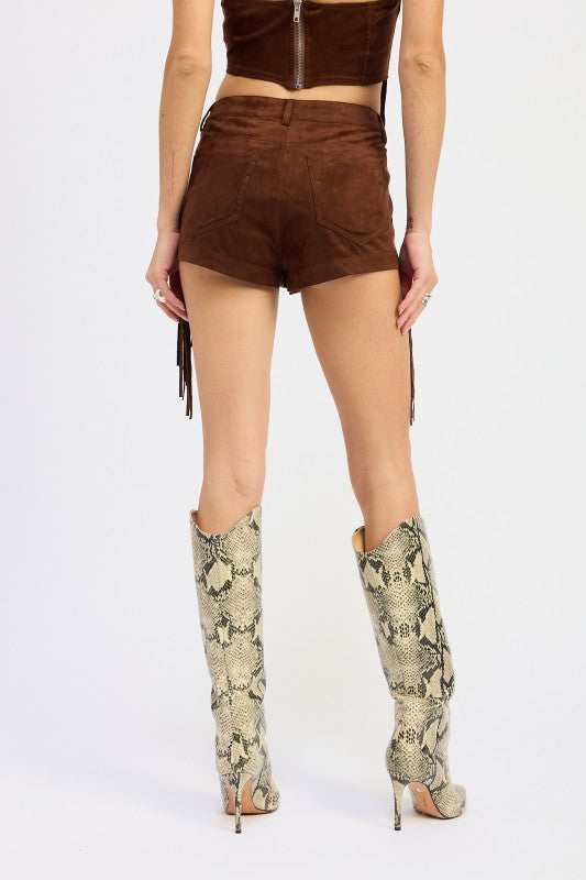 SUEDE FRINDGE SIDE SHORTS