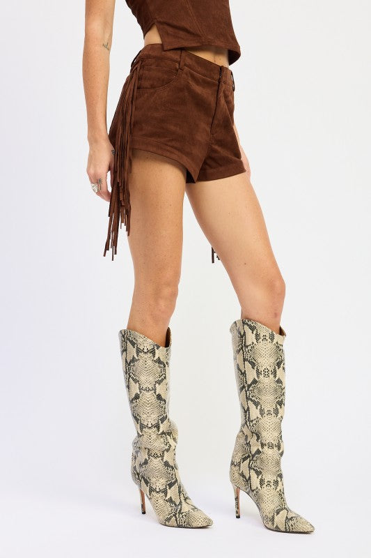SUEDE FRINDGE SIDE SHORTS
