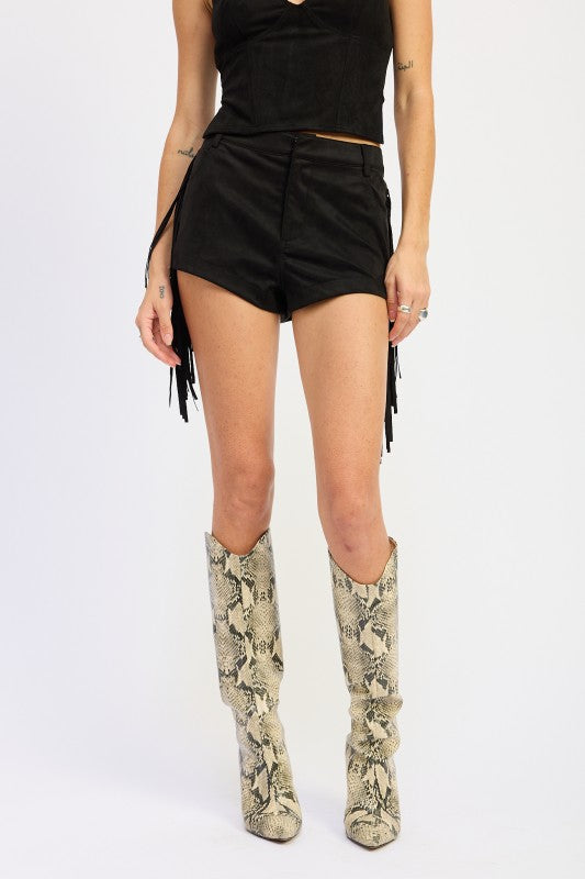 SUEDE FRINDGE SIDE SHORTS