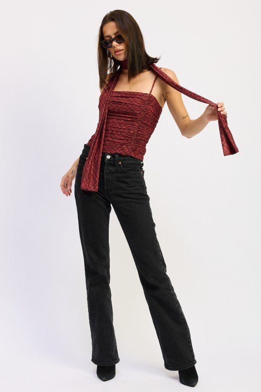 SPAGHETTI STRAP TOP WITH SCARF AND BACK ZIPPER