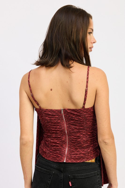 SPAGHETTI STRAP TOP WITH SCARF AND BACK ZIPPER