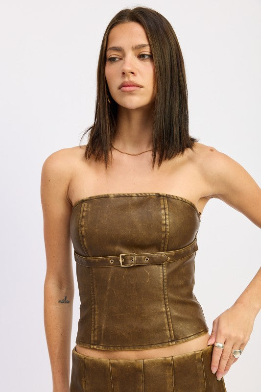 LEATHER TUBE TOP WITH BELT DETAIL