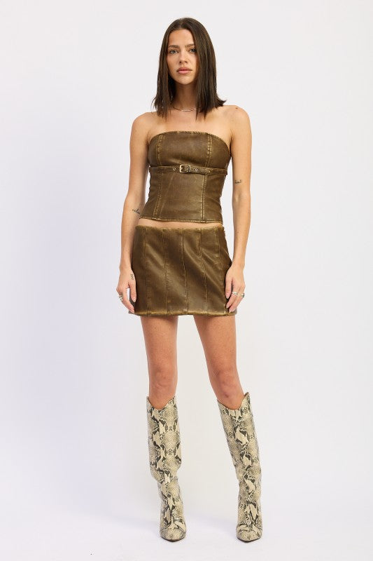 LEATHER TUBE TOP WITH BELT DETAIL