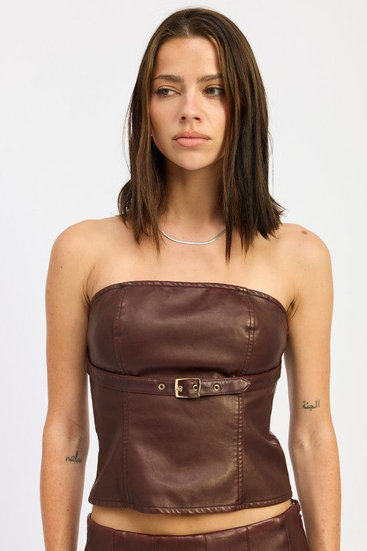 LEATHER TUBE TOP WITH BELT DETAIL