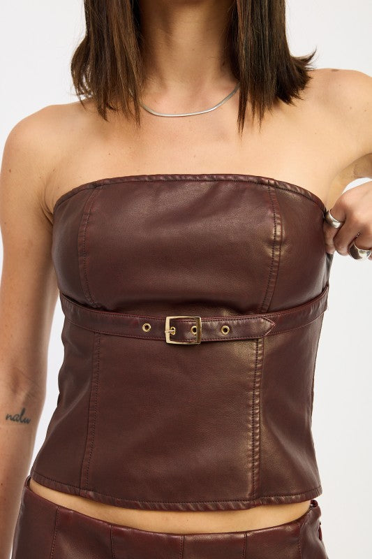 LEATHER TUBE TOP WITH BELT DETAIL