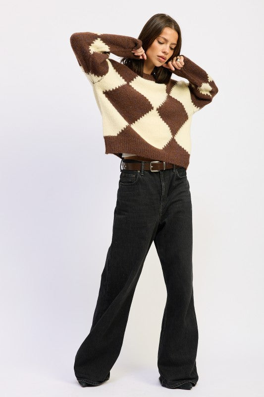 TWO TONE ARGYLE OVERSIZED SWEATER