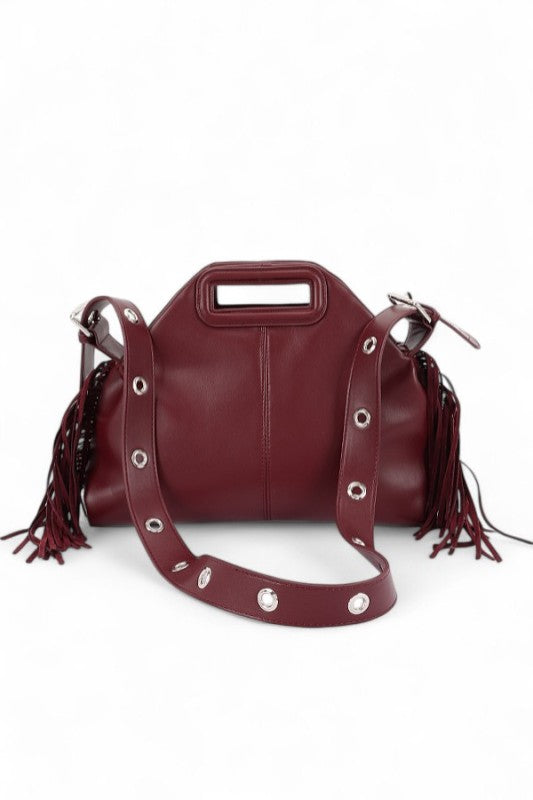 Leather Fringe Top Handle Convertible Shoulder Bag