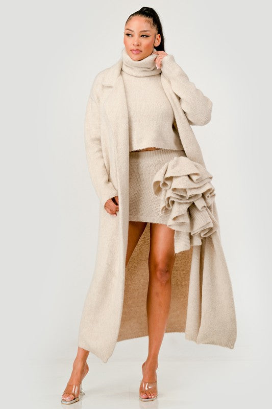 Beige Knit 3-Piece Set with Ruffle Skirt Athina