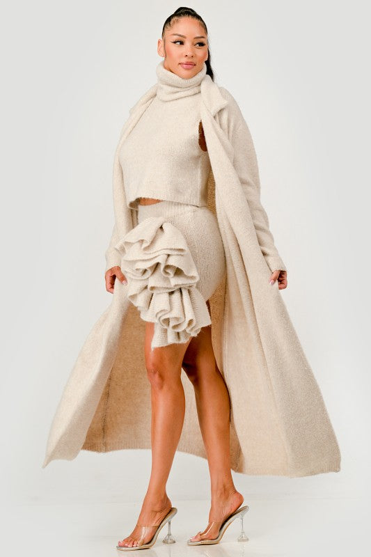 Beige Knit 3-Piece Set with Ruffle Skirt Athina