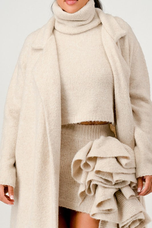 Beige Knit 3-Piece Set with Ruffle Skirt Athina