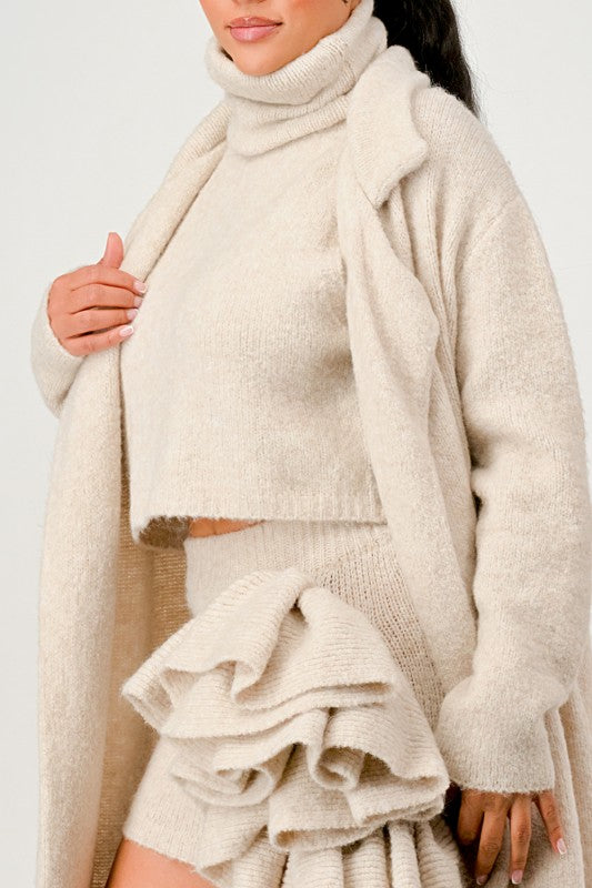 Beige Knit 3-Piece Set with Ruffle Skirt Athina