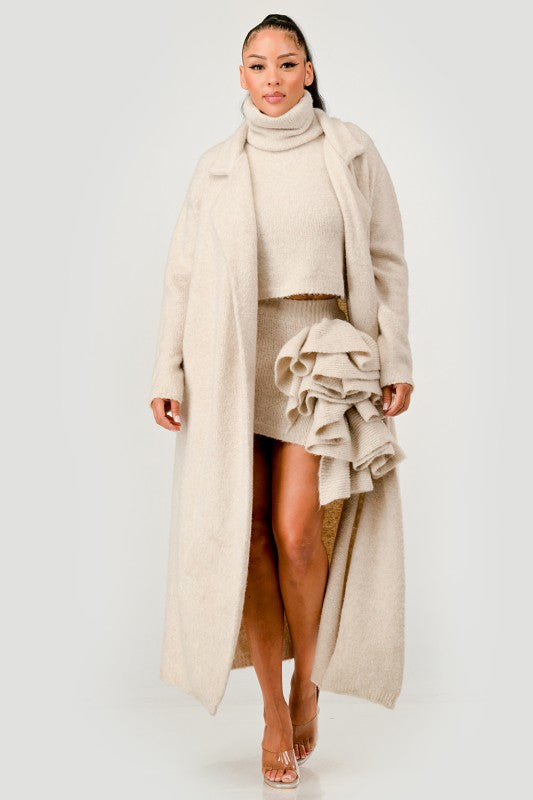 Beige Knit 3-Piece Set with Ruffle Skirt Athina