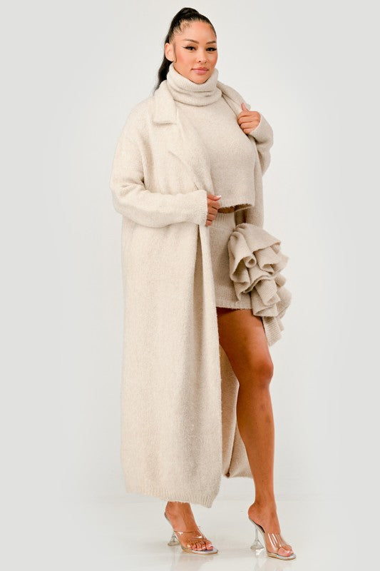 Beige Knit 3-Piece Set with Ruffle Skirt Athina