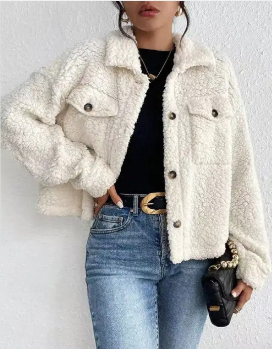Collared Button Faux Fur Short