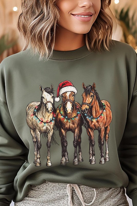 Christmas Horses Graphic Sweatshirt Color Bear