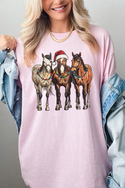 Christmas Horses Graphic Heavy Cotton Tee Color Bear