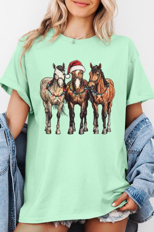 Christmas Horses Graphic Heavy Cotton Tee Color Bear