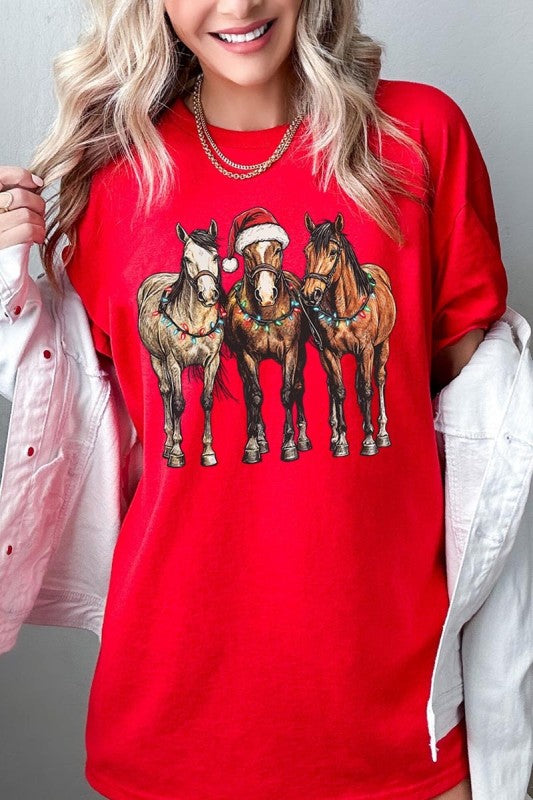 Christmas Horses Graphic Heavy Cotton Tee Color Bear