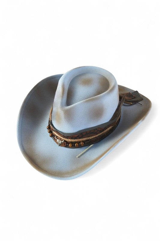 Distress Powder Blue Shapable Fedora Cowboy Hat