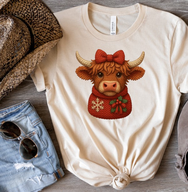 Highland Cow Christmas Sweat Graphic Boutique Tee Ocean and 7th
