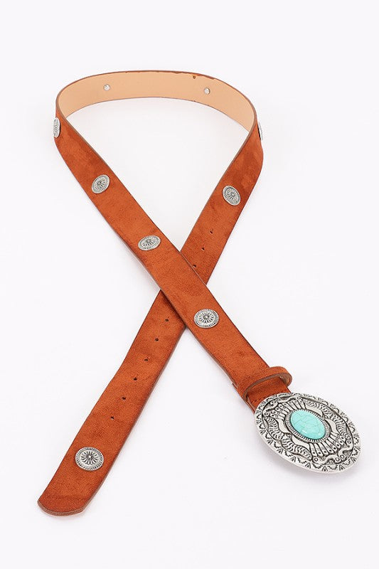 Plus Size Faux Suede Western Concho Buckle Belt LA Jewelry Plaza
