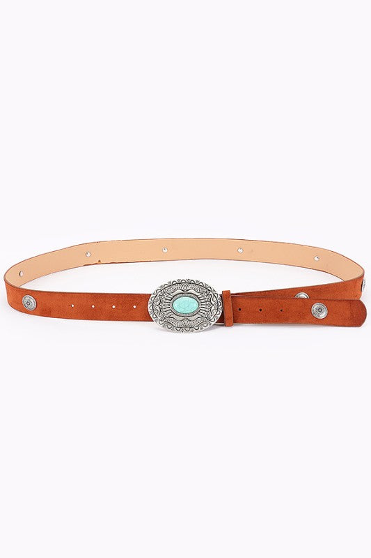 Plus Size Faux Suede Western Concho Buckle Belt LA Jewelry Plaza