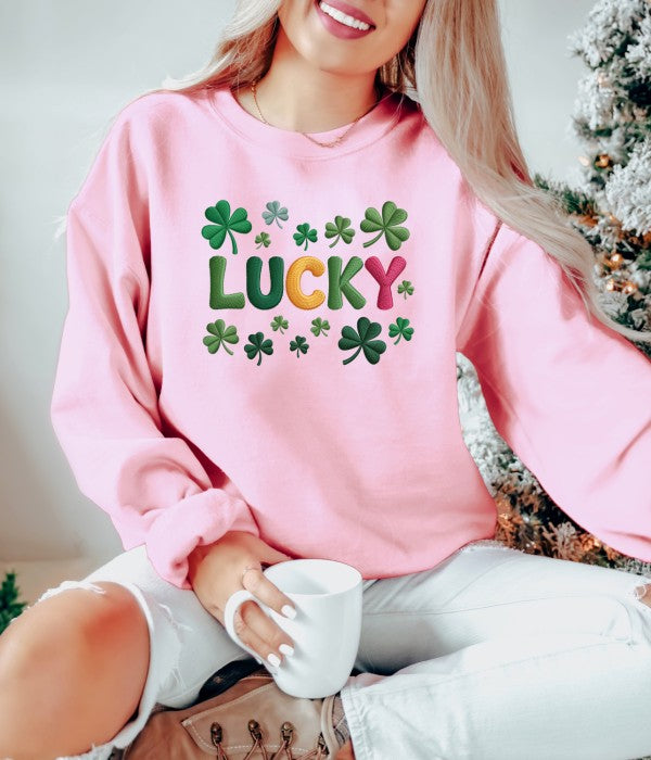 Faux Crochet Lucky Graphic Sweatshirt