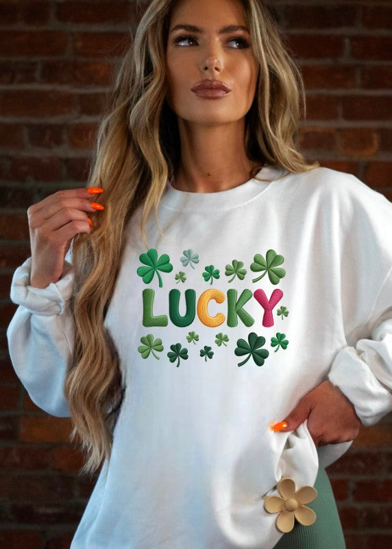 Faux Crochet Lucky Graphic Sweatshirt