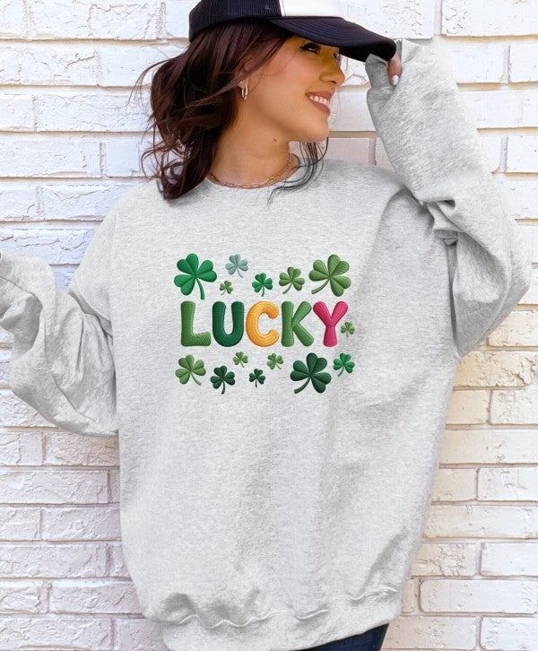 Faux Crochet Lucky Graphic Sweatshirt
