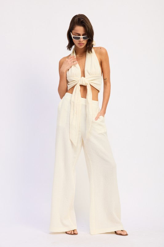 DOUBLE GAUZE HIGH WAIST PALAZZO PANTS Emory Park
