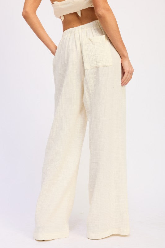 DOUBLE GAUZE HIGH WAIST PALAZZO PANTS Emory Park
