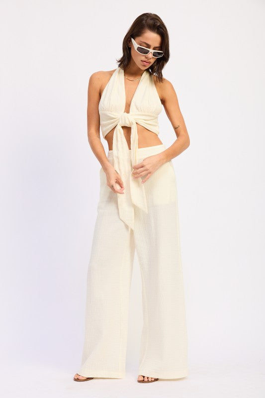DOUBLE GAUZE HIGH WAIST PALAZZO PANTS Emory Park
