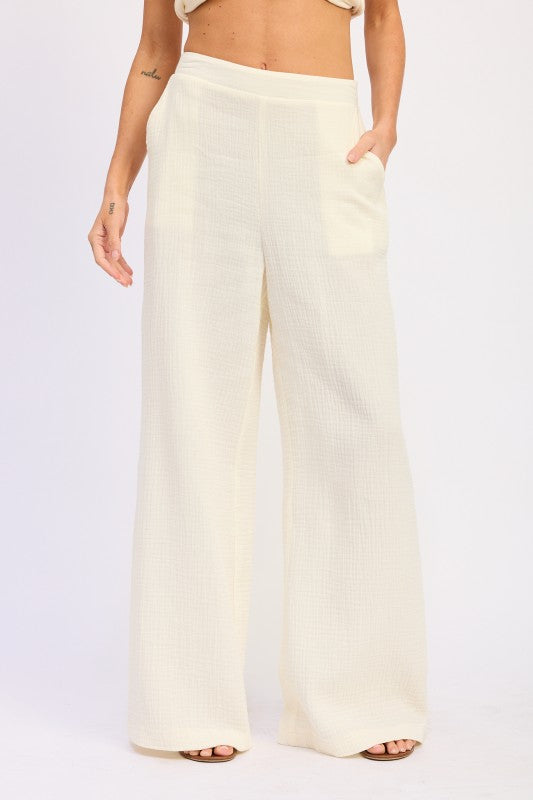 DOUBLE GAUZE HIGH WAIST PALAZZO PANTS Emory Park