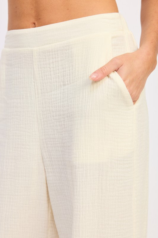 DOUBLE GAUZE HIGH WAIST PALAZZO PANTS Emory Park