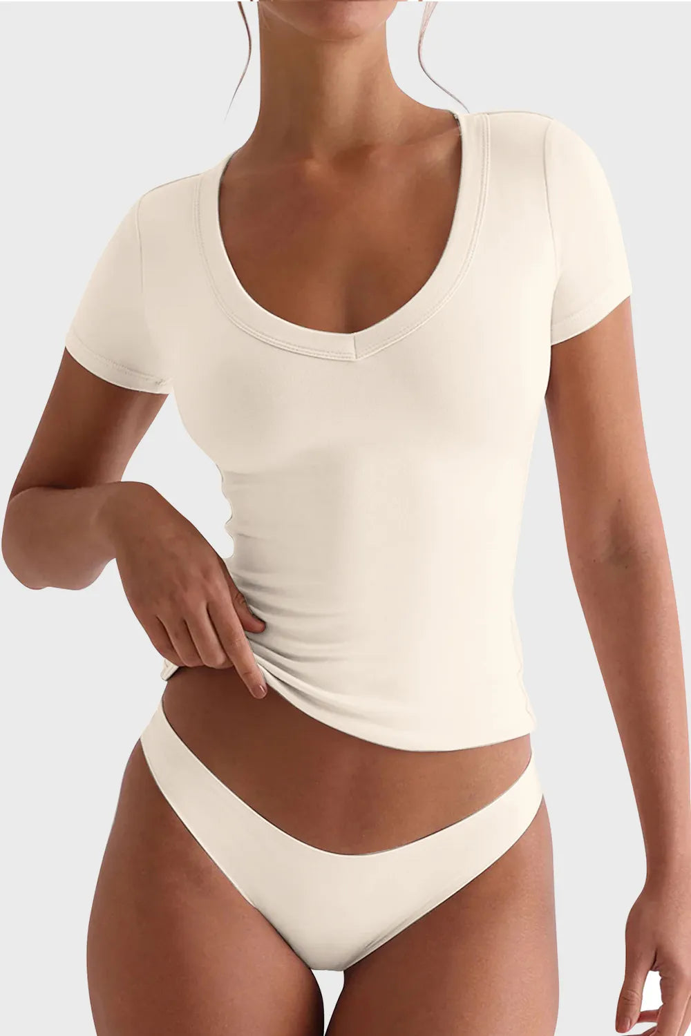 Lovelet Scoop Neck Short Sleeve T-Shirt Trendsi