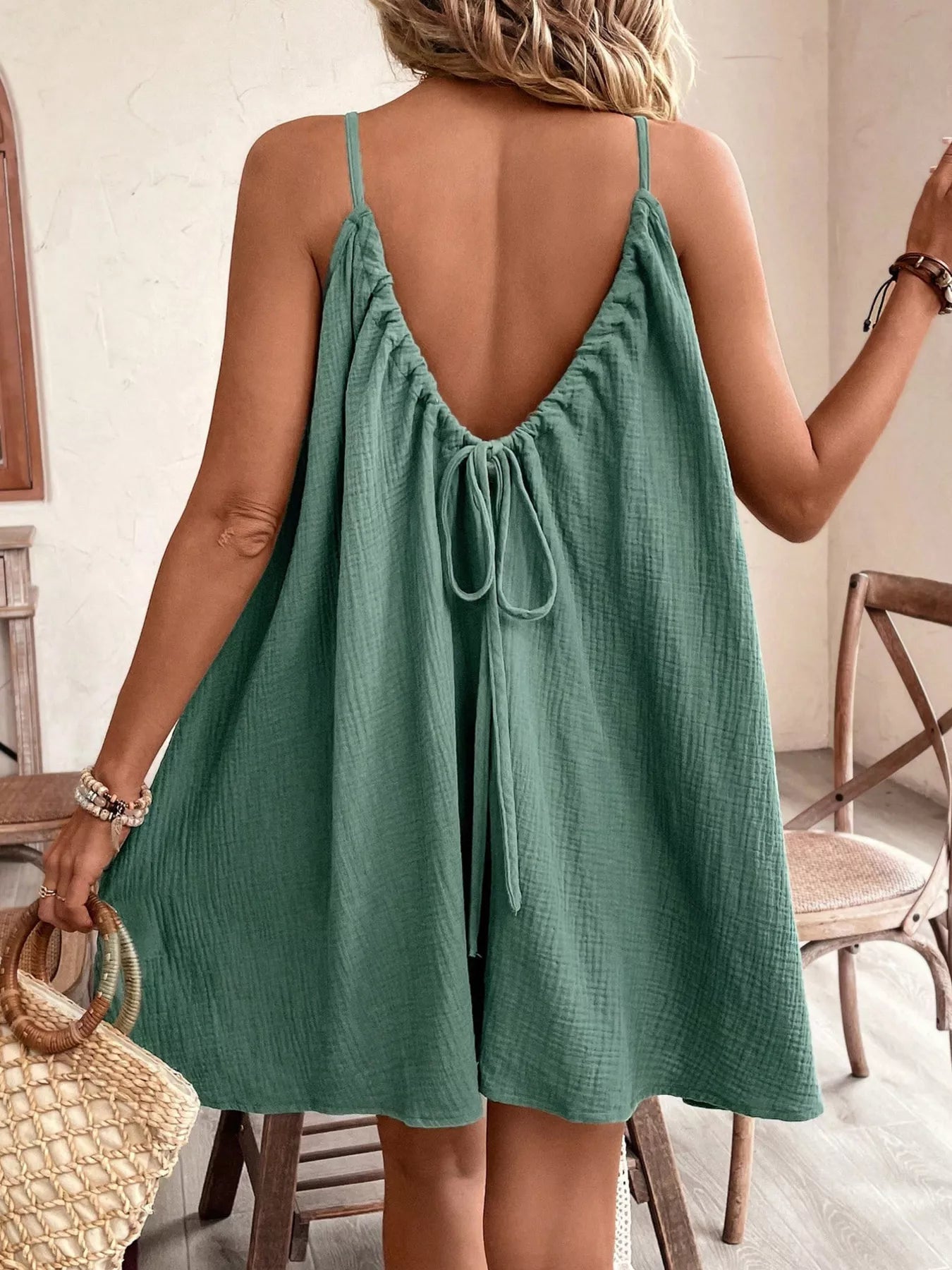 Casual Spaghetti Strap Gauze Dress Trendsi