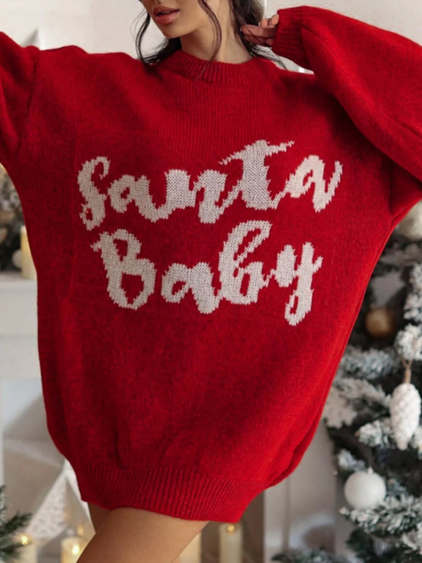 Christmas Letter Oversized Sweater Dress Trendsi