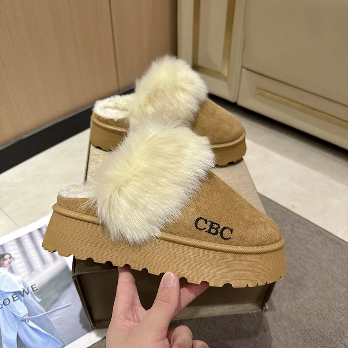 Furry Platform Slippers Trendsi