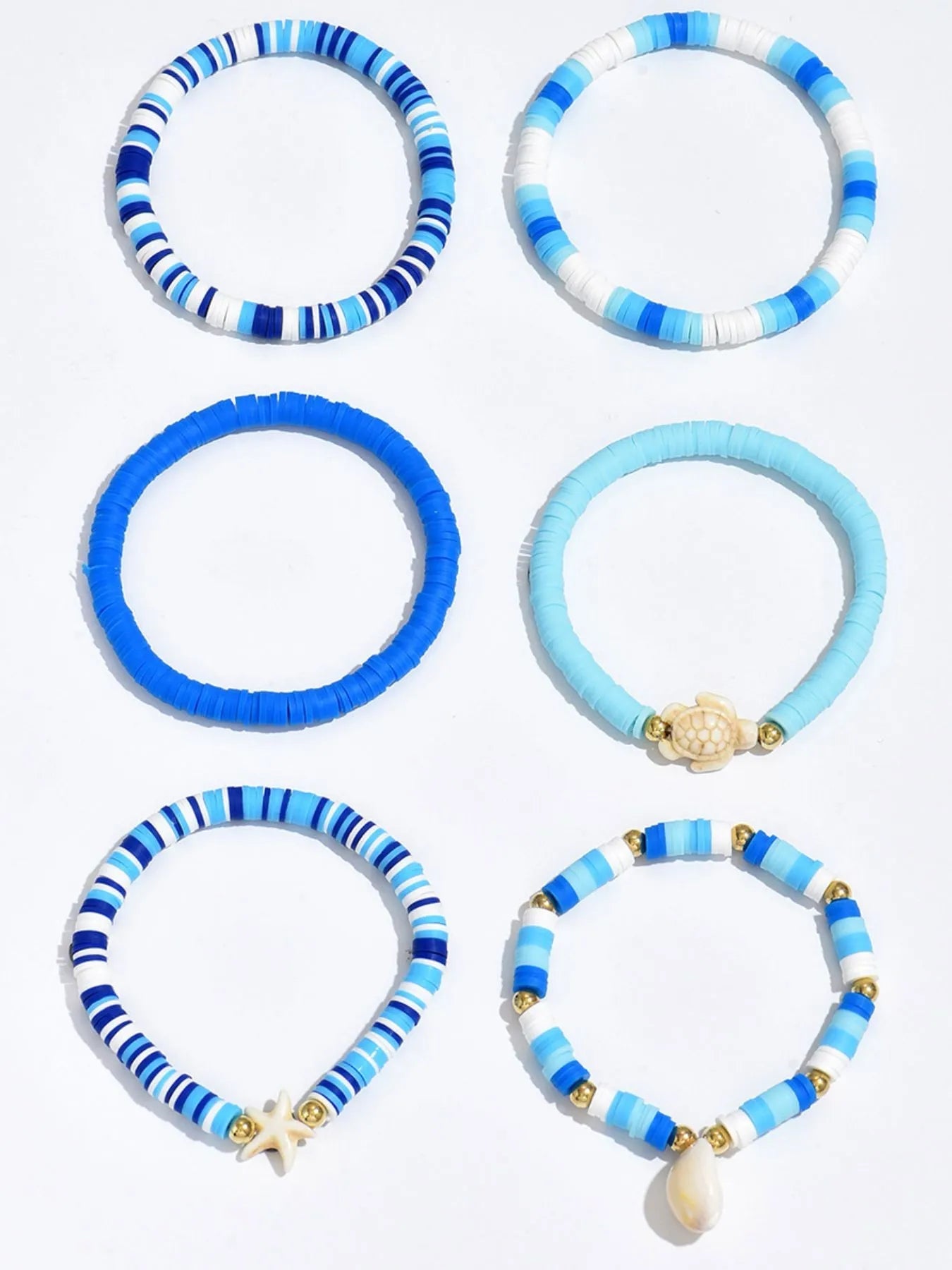 6-Piece Ceramic Beaded Shell Bracelet