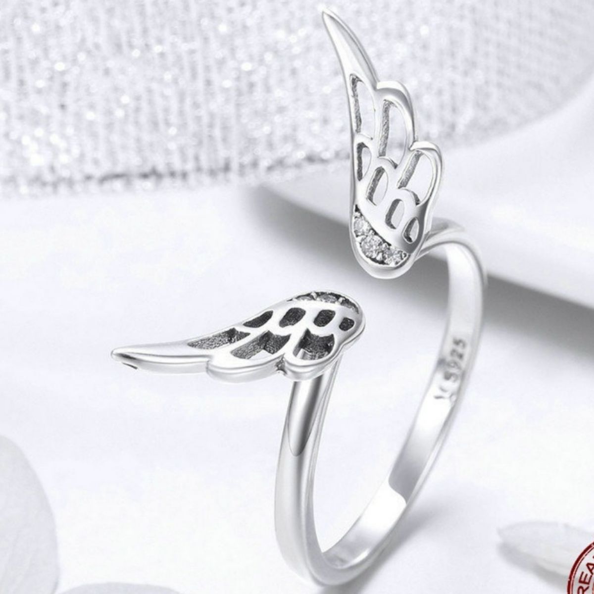 925 Sterling Silver Zircon Angel Wing Open Ring Trendsi