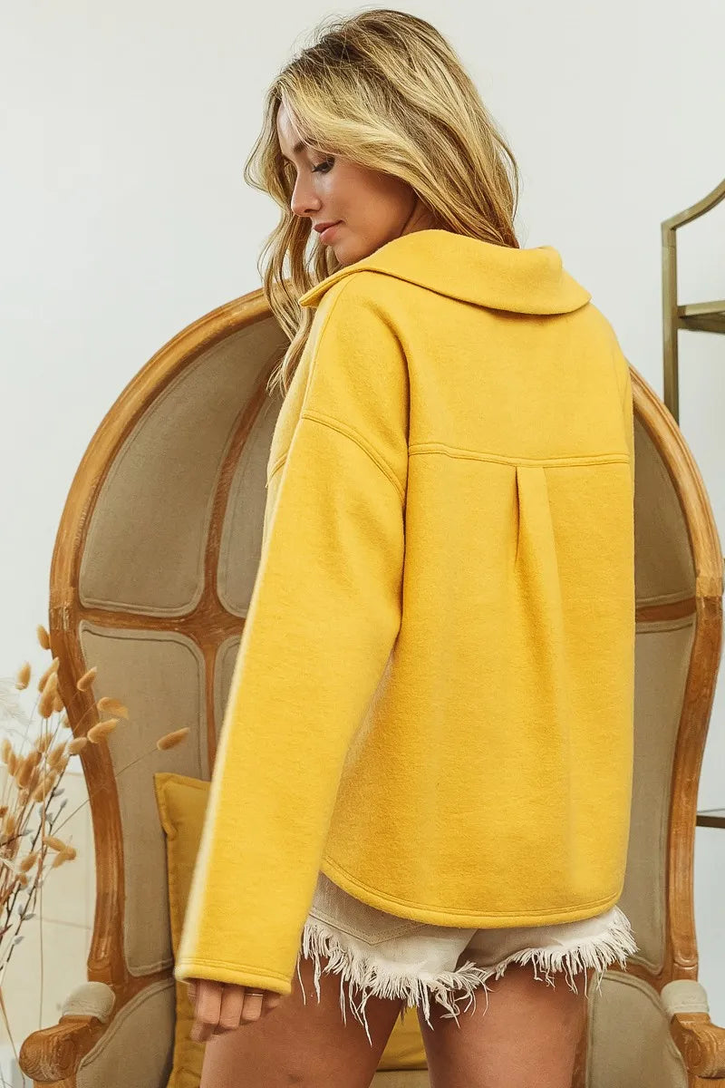 BiBi Flap Pockets Fleece Collared Sweatshirt Trendsi