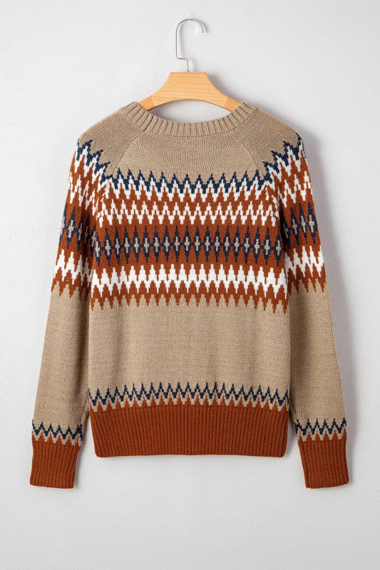 Western Aztec Geometric Colorblock Crewneck Sweate JUNIPER BLVD