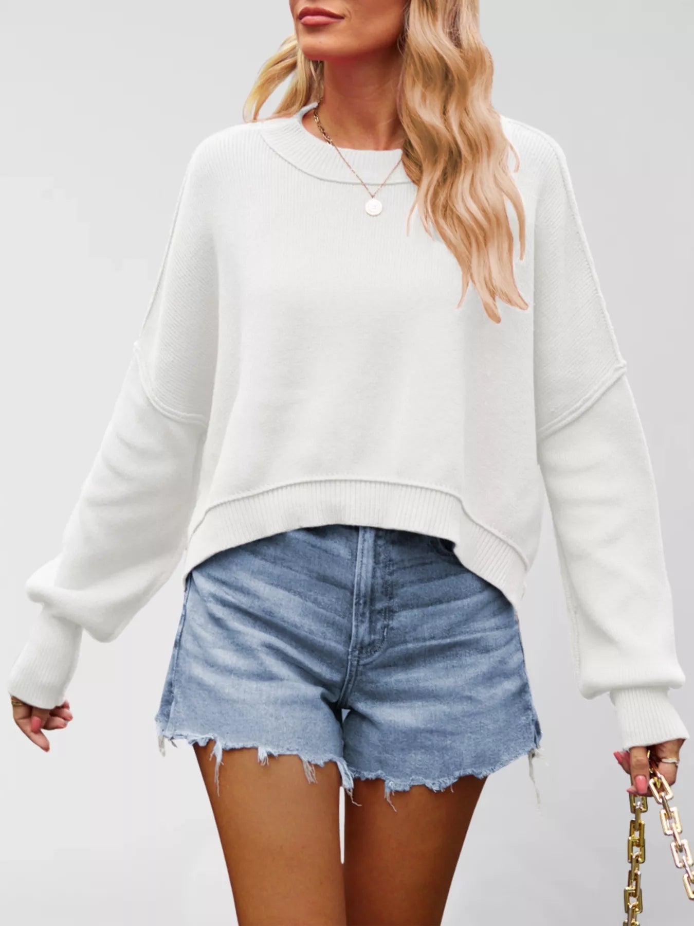 Round Neck Dropped Shoulder Sweater