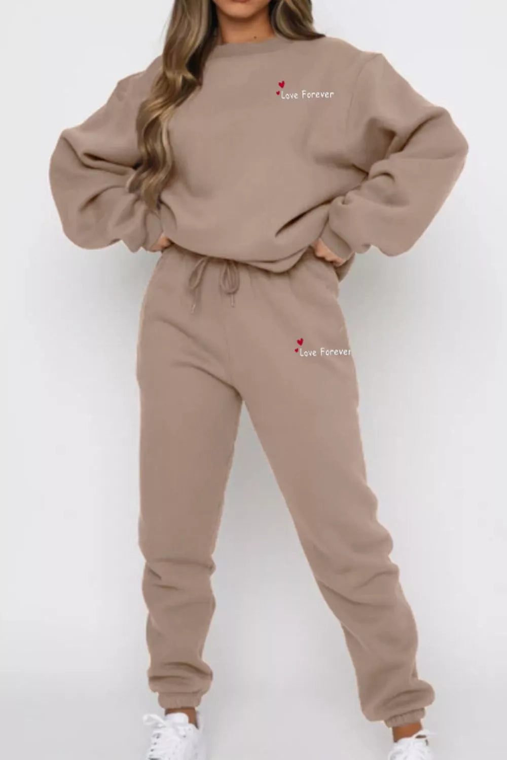 Round Neck Sweatshirt and Joggers Set Trendsi