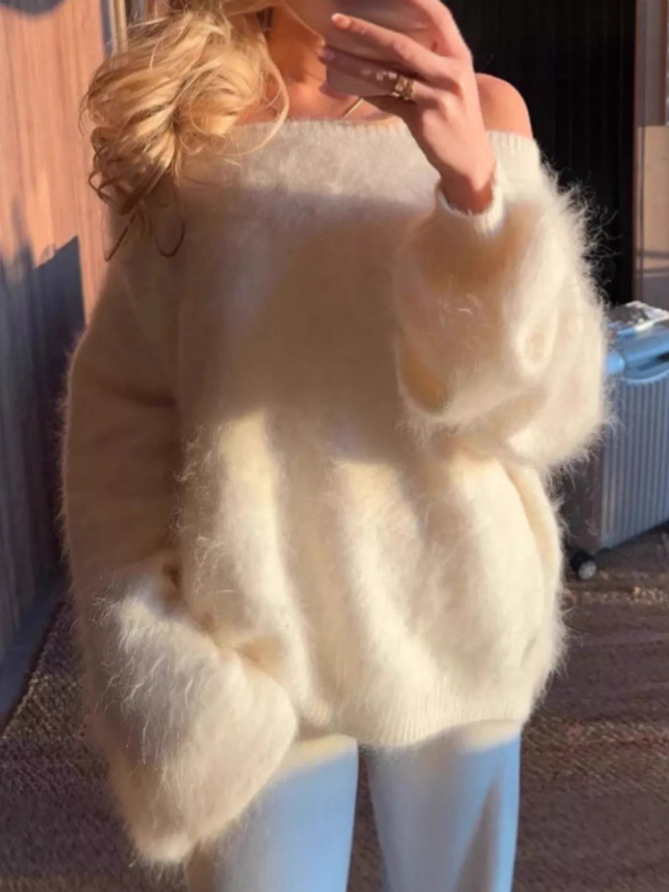 Fuzzy One Shoulder Sweater