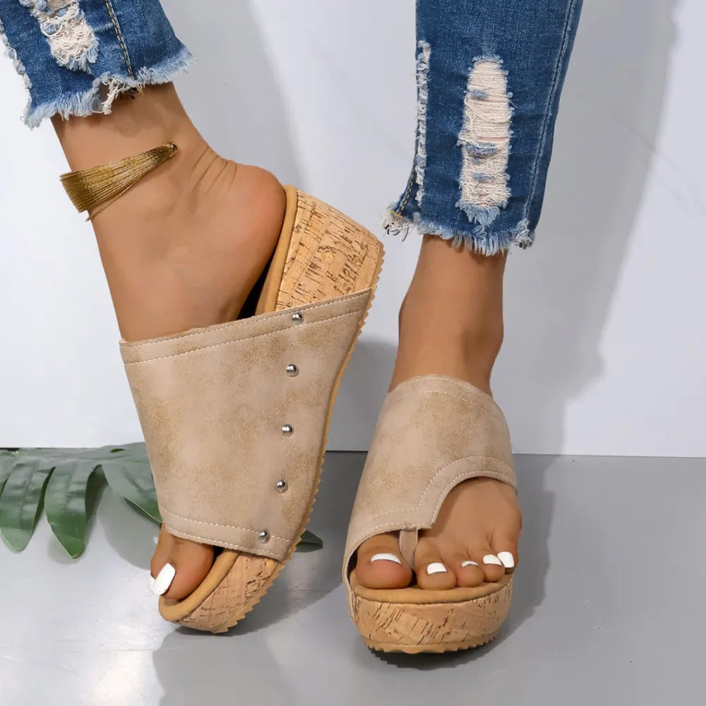 PU Leather Wedge Sandals Trendsi