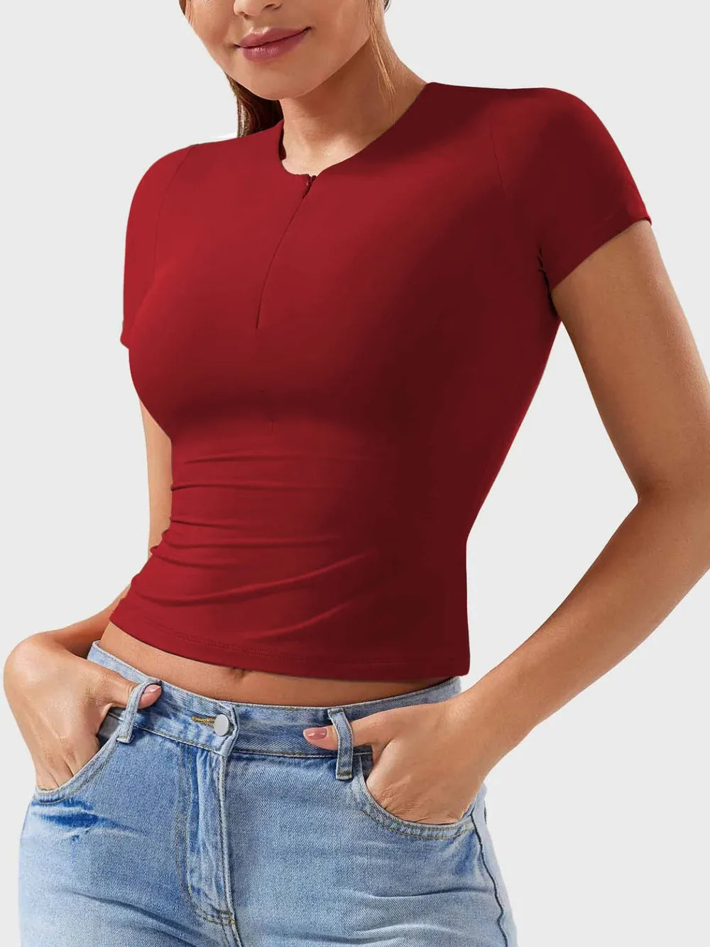Lovelet Half Zip Short Sleeve T-Shirt Trendsi