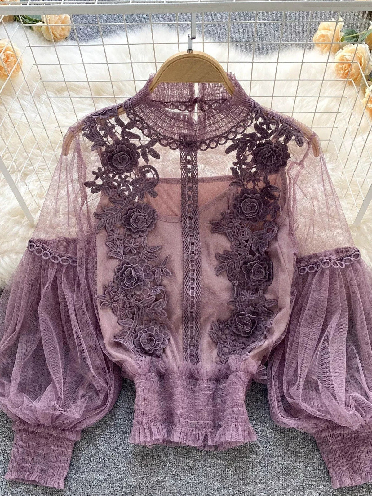 Floral Lace Blouse & Cami Set Trendsi