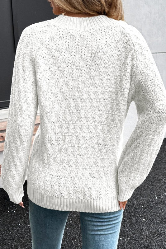 Textured Knit Ribbed Edge V-Neck Sweater JUNIPER BLVD